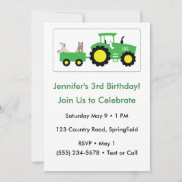 Editable Tractor Farm Party Birthday Invitation 招待状