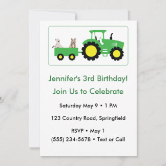 Editable Tractor Farm Party Birthday Invitation 招待状