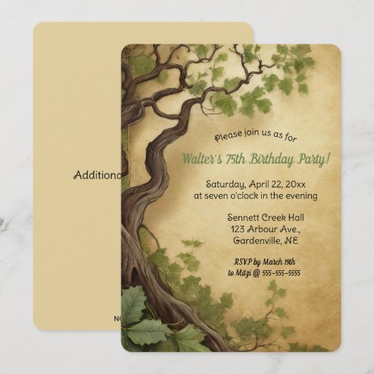 Editable Tree and Green Leaves 招待状 (正面/裏面)