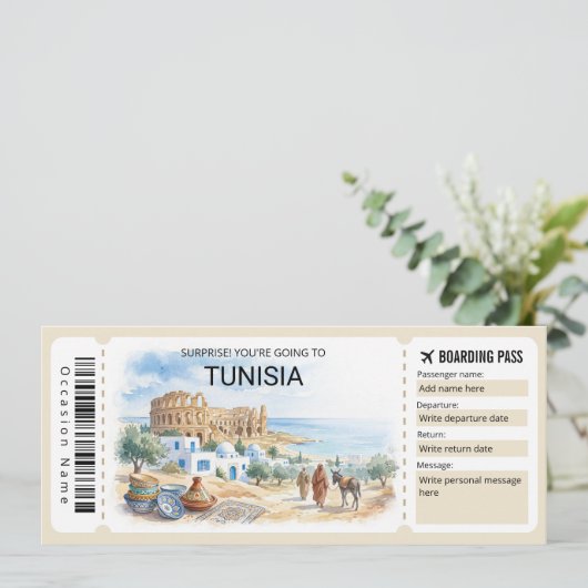 Editable Tunisia Plane Boarding Pass Ticket 招待状 (スタンド正面)