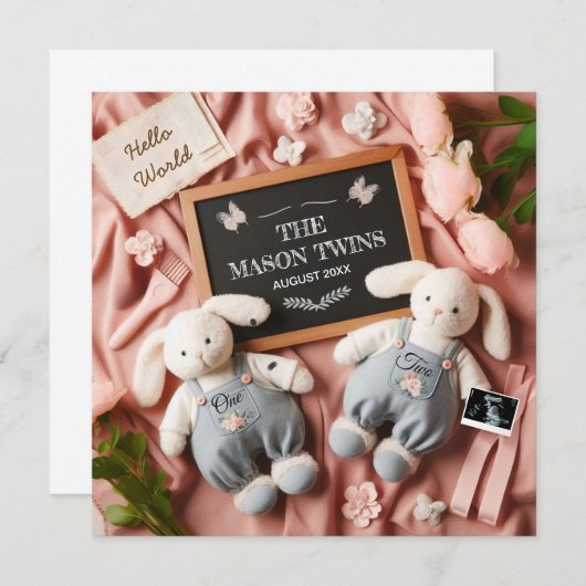 Editable Twin Pregnancy  案内状 (正面/裏面)