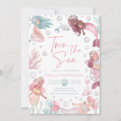 Editable Two The Sea Mermaid Invite 招待状 (正面)