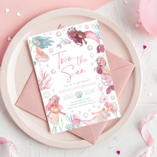 Editable Two The Sea Mermaid Invite  招待状