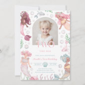 Editable Two The Sea Mermaid Invite Girl Printable 招待状 (正面)