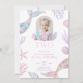 Editable Two The Sea Mermaid Tail Invite Girl Glit 招待状 (正面)