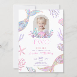 Editable Two The Sea Mermaid Tail Invite Girl Glit 招待状