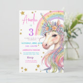 Editable Unicorn Birthday Invitation Magical Paste 招待状 (スタンド正面)