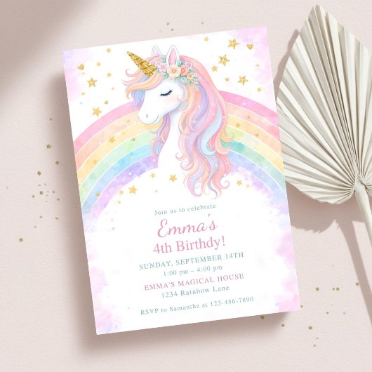 Editable Unicorn Birthday Invitation | Pastel Rain 招待状
