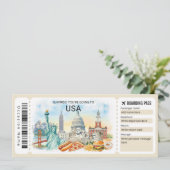Editable USA Trip Boarding Pass Ticket 招待状 (スタンド正面)