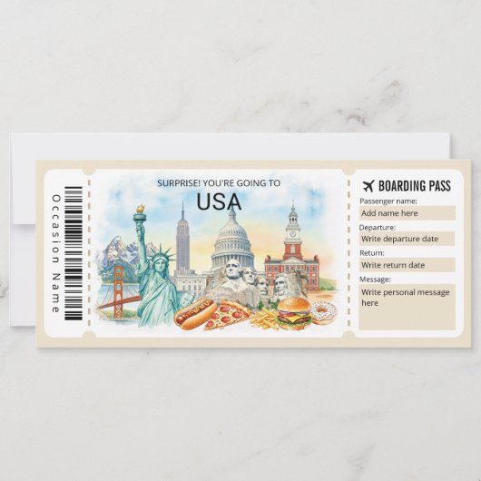 Editable USA Trip Boarding Pass Ticket 招待状 (正面)