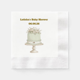 Editable Vintage Neutral Baby Shower  縁ありカクテルナプキン
