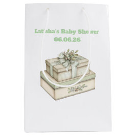 Editable Vintage Neutral Baby Shower Gift Bag ミディアムペーパーバッグ
