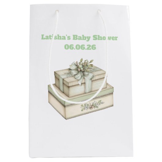 Editable Vintage Neutral Baby Shower Gift Bag ミディアムペーパーバッグ (正面)