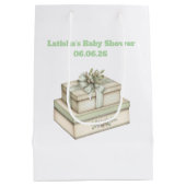 Editable Vintage Neutral Baby Shower Gift Bag ミディアムペーパーバッグ (裏面)