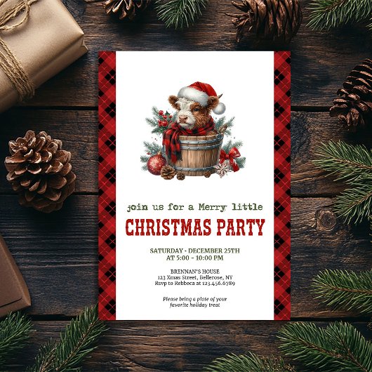 Editable watercolor highland cow holiday invite 招待状