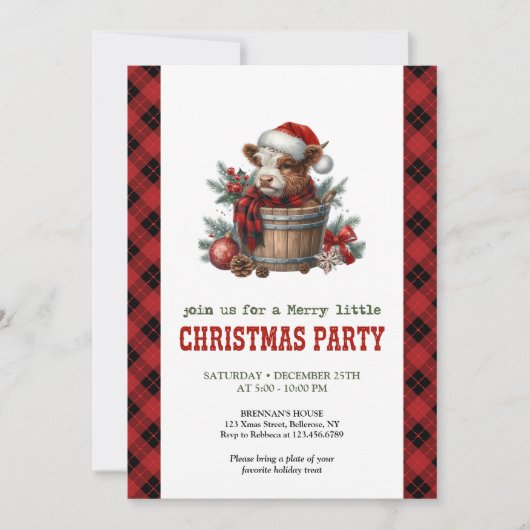 Editable watercolor highland cow holiday invite 招待状 (正面)