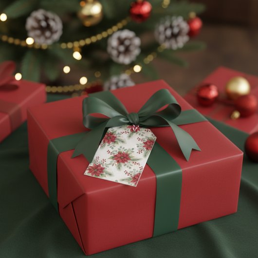 Editable Watercolor Poinsettia Holiday To / From  ギフトタグ