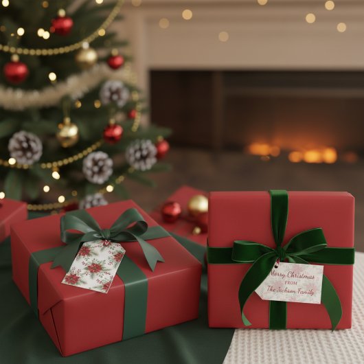 Editable Watercolor Poinsettia Merry Christmas ギフトタグ