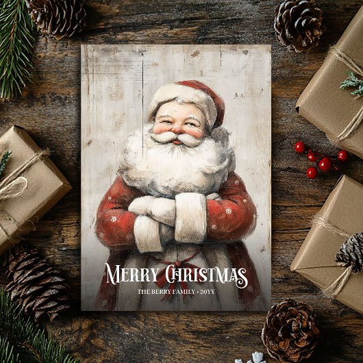 Editable Watercolor Red White Christmas Santa Card シーズンカード