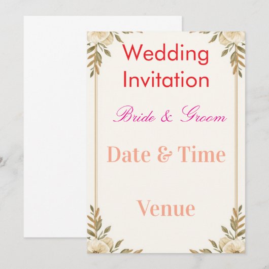 Editable Wedding Invitation 7x5 – Elegant Floral D 招待状 (正面/裏面)