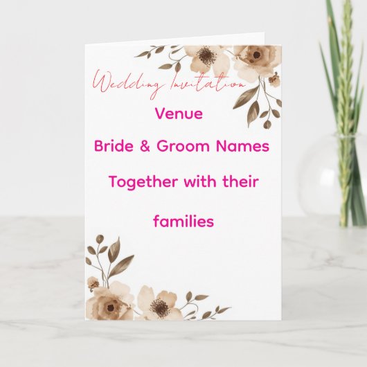 Editable Wedding Invitation 7x5 – Elegant Floral H カード (正面)
