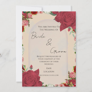 Editable Wedding Invitation – Red Floral Design 招待状