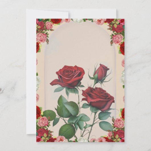 Editable Wedding Invitation – Red Floral Design 招待状 (裏面)