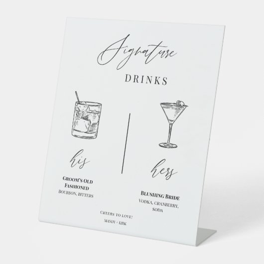 Editable Wedding Signature Drinks Menu Table Sign 台座サイン (正面)