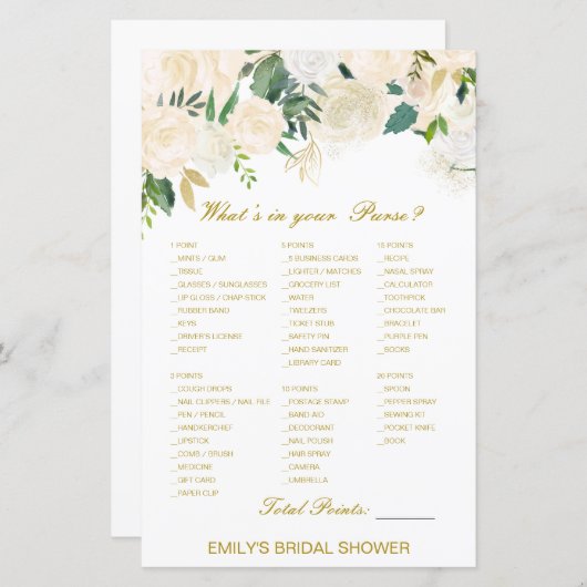 Editable What's on your Purse Bridal Shower Game (正面/裏面)