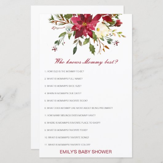 Editable Who Knows Mommy Best Baby Shower Game (正面/裏面)