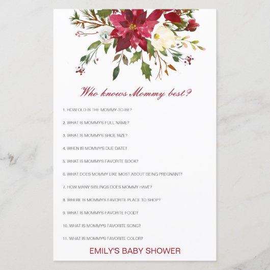 Editable Who Knows Mommy Best Baby Shower Game (正面)