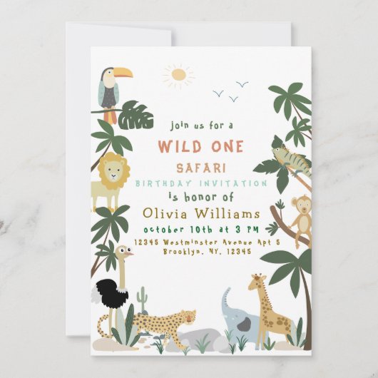 Editable Wild One Safari Invitation Template 招待状 (正面)