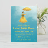 Editable Woman With Yellow Umbrella Bridal Shower 招待状 (スタンド正面)