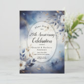 Editable Year Navy Blue Gold Floral Anniversary  招待状 (スタンド正面)