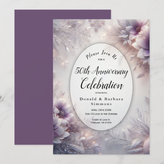 Editable Year Silver and Soft Amethyst Anniversary 招待状 (正面/裏面)