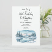 Editable Year Snowy Mountain Winter Lake Birthday 招待状 (スタンド正面)