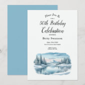 Editable Year Snowy Mountain Winter Lake Birthday 招待状 (正面/裏面)