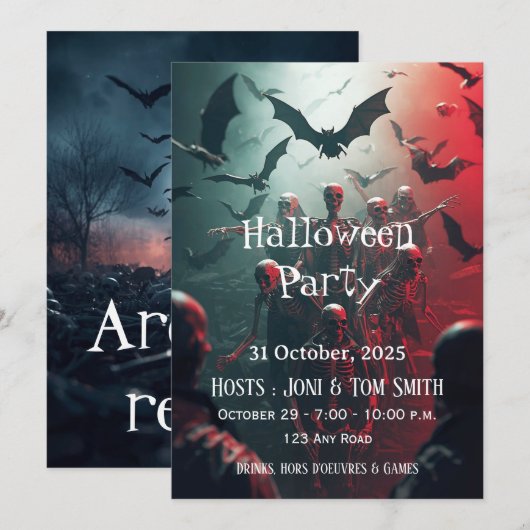 Editable Zombie Halloween Party Invitation| Spooky 招待状 (正面/裏面)