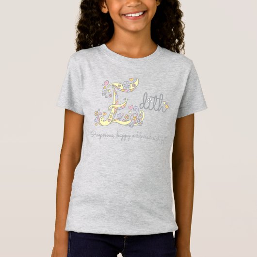 Edith という女性の名前の意味 E モノグラム ハート Tシャツ (正面)