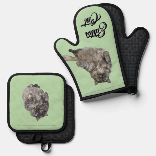 Editor Cat by RoseWrites Oven Mitt and Pot Holders 鍋つかみ&鍋敷きセット (正面/裏面)