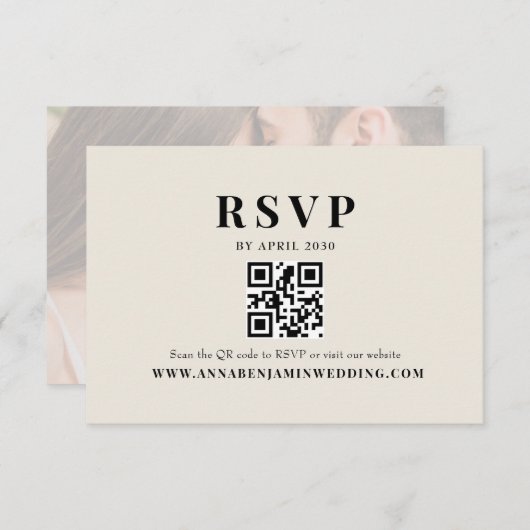 Editorial Ivory Photo QR Code Wedding 出欠カード (正面/裏面)
