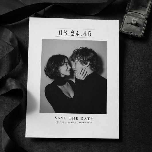 Editorial Serif Black & White Photo Save the Date セーブザデート