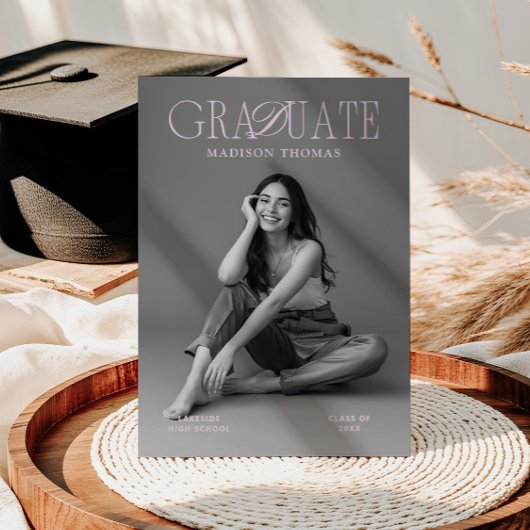 Editorial Soft Pink Typography Graduation 招待状