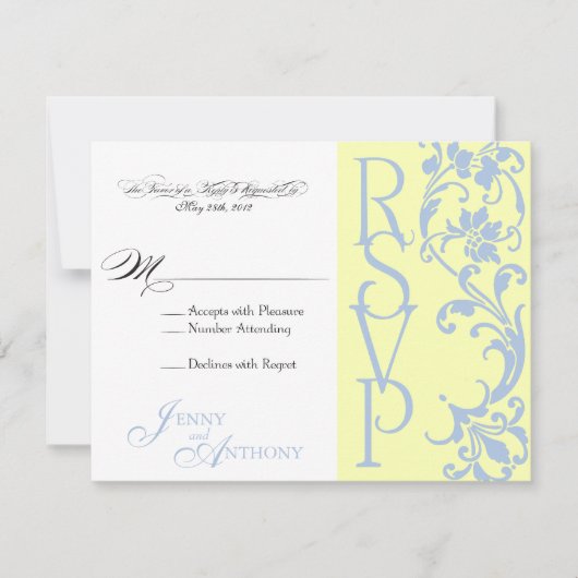 eDIYエレガントシンプルRSVPバタークリームアンドスカイブルー 出欠カード (正面)
