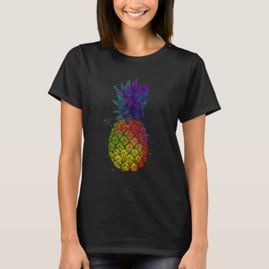 Edm Rave Festival Trippy Neon Pineapple Tropical F Tシャツ (正面)