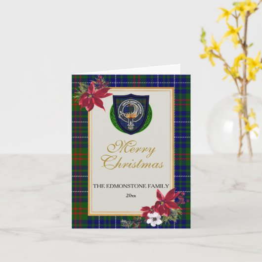 Edmonstone Scottish Clan Tartan & Crest カード (黄色い花)