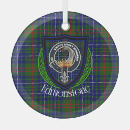 Edmonstone Scottish Clan Tartan & Crest ガラスオーナメント