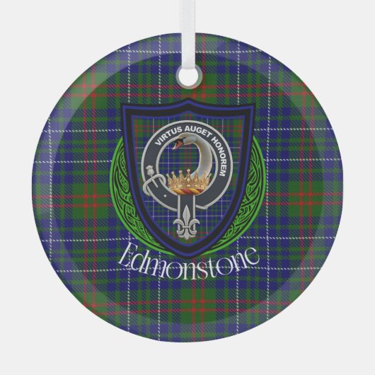 Edmonstone Scottish Clan Tartan & Crest ガラスオーナメント (正面)