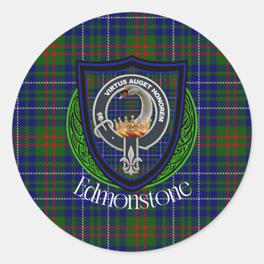 Edmonstone Scottish Clan Tartan & Crest ラウンドシール (正面)