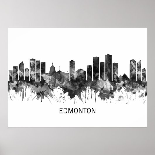 Edmonton Canada Skyline BW ポスター (正面)